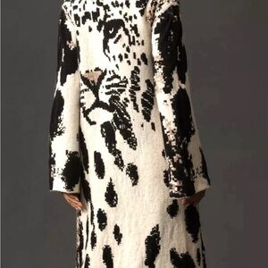 Pilcro Black and White Animal Print Long Sleeve Coat